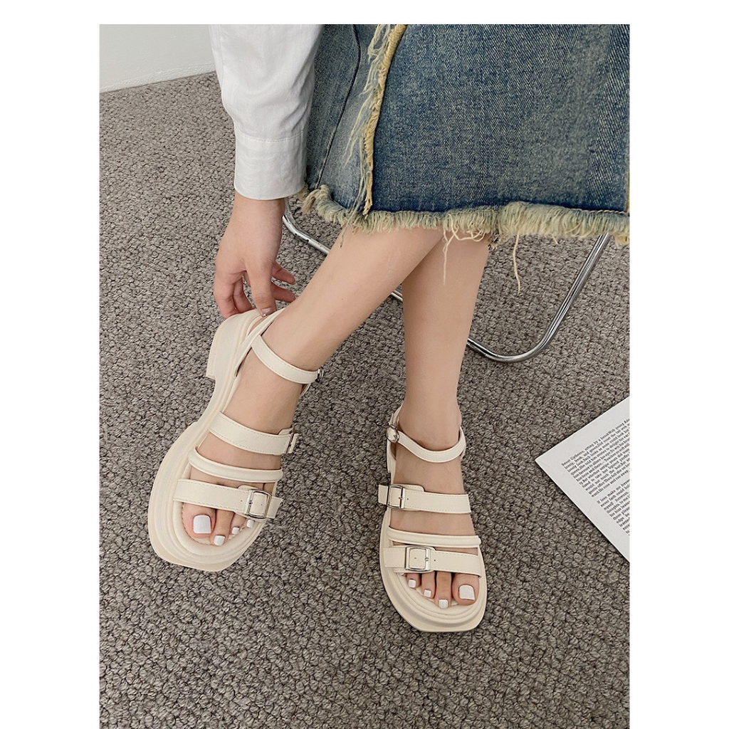 Xăng đan nữ hàng Quảng Châu Full Hộp đế dày mũi tròn quai ngang thời trang , Giày nữ Sandal quai hậu Cao Cấp đế bánh mì