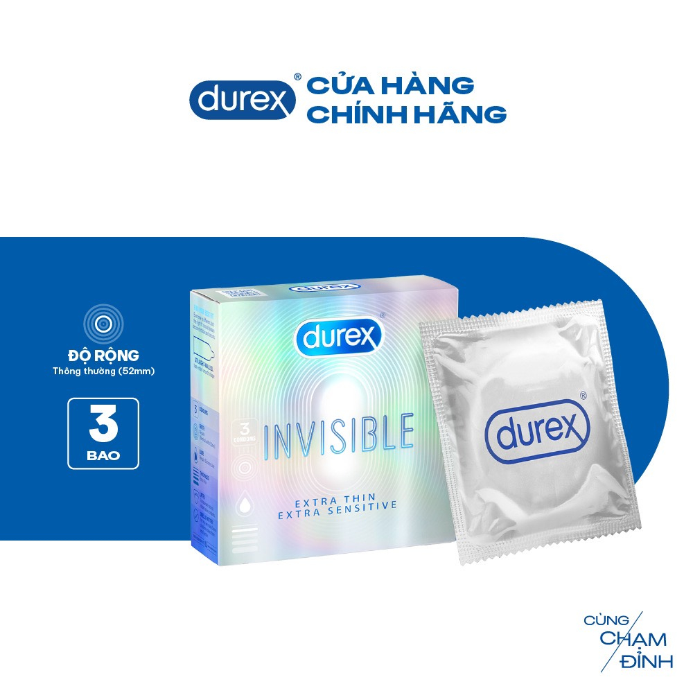 Bao cao su Durex ôm sát, siêu mỏng, bôi trơn - hộp 3 bao