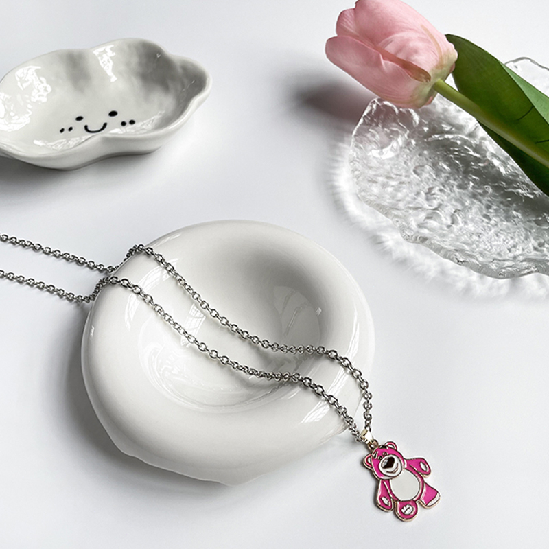 Beautycoco🍊Vòng cổ Mặt Hình Chú Gấu Nhỏ Hoạt Hình Màu Đỏ Đen Bằng Thép Không Gỉ Thời Trang Cho Học Sinh