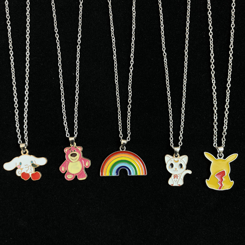 Beautycoco🍊Vòng cổ Mặt Hình Chú Gấu Nhỏ Hoạt Hình Màu Đỏ Đen Bằng Thép Không Gỉ Thời Trang Cho Học Sinh