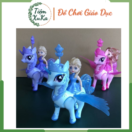 Đèn lồng nữ hoàng Elsa, công chúa cưỡi ngựa Pony có cánh có nhạc có đèn cho bé chơi Trung Thu