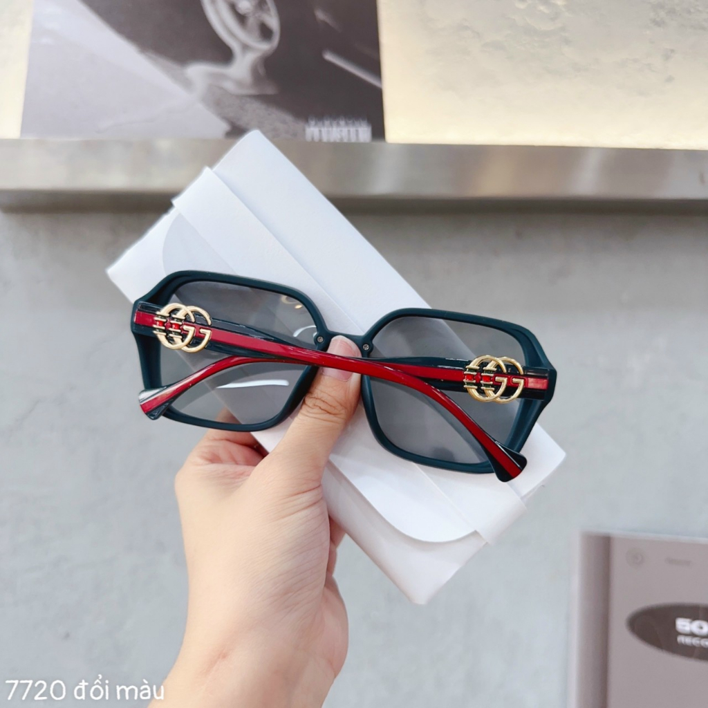 Mắt kính nữ gucci gọng vuông tròng kính phân cực bảo vệ mắt màu trắng kem , đen tặng khăn