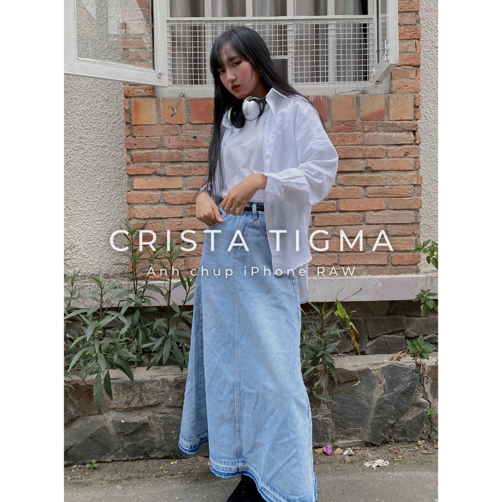 Chân váy hạ ly dài maxi Denim dáng chữ A - Crista Tigma
