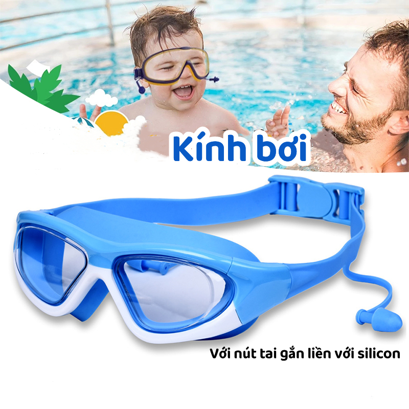 Kính bơi trẻ em 4-13 tuổi chống sương mù kèm nút bịt tai,kính bơi chống nước cho bé,góc nhìn thanh cao,silicon cao cấp