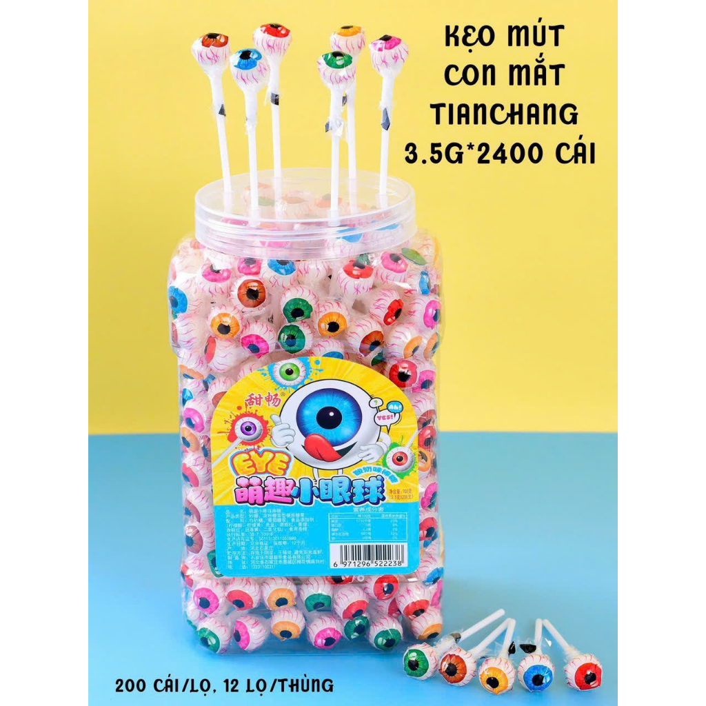 1 Hộp 200 Cái Kẹo Mút Nhí Cầu Vồng, Siêu Nhân, Hình Mắt, Mix Vị Hoa Quả