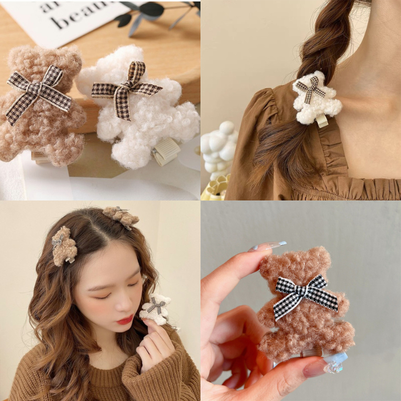 🍒🍒CHERRYKOKO Kẹp Tóc Đính Nơ Gấu Bông Dễ Thương Phong Cách Hàn Quốc Cho Nữ