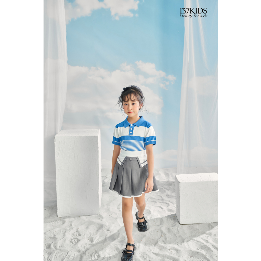 Áo polo len mongtoghi ngắn tay 137Kids kiểu kẻ sọc vải dệt kim thoáng khí mát mẻ cho bé