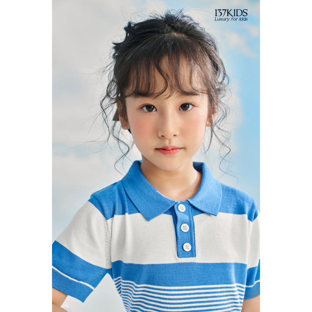 Áo polo len mongtoghi ngắn tay 137Kids kiểu kẻ sọc vải dệt kim thoáng khí mát mẻ cho bé