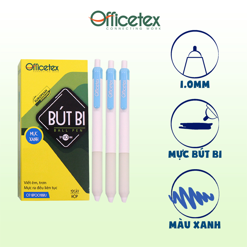 Bút bi Officetex mực xanh  đỏ đen OT-BP018BU (1 Cây)