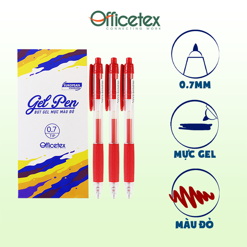 Bút gel Officetex mực xanh / đỏ / đen  OT-GP001 (6 cây)