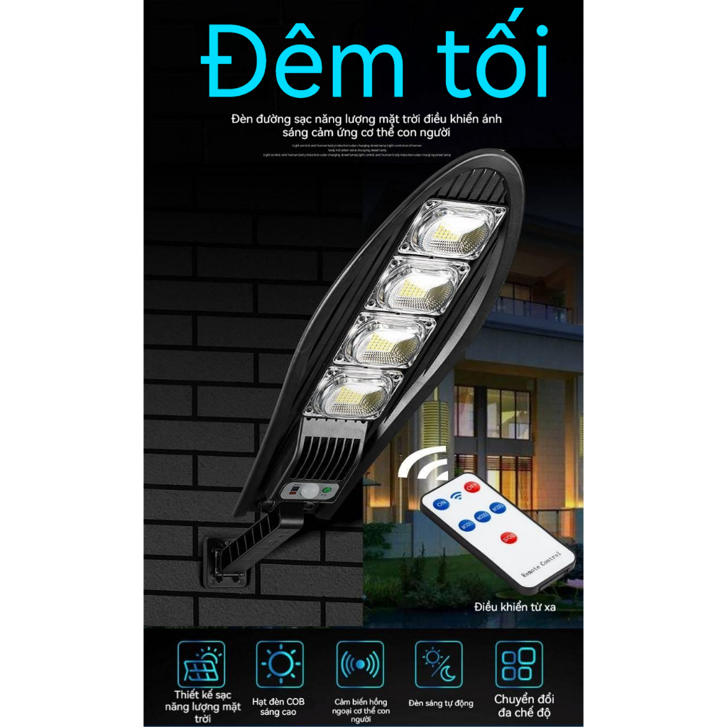 Đèn đường năng lượng mặt trời, đèn cảm biến cơ thể người 60w-80w kèm điều khiển từ xa siêu sáng tiết kiệm điện năng | BigBuy360 - bigbuy360.vn