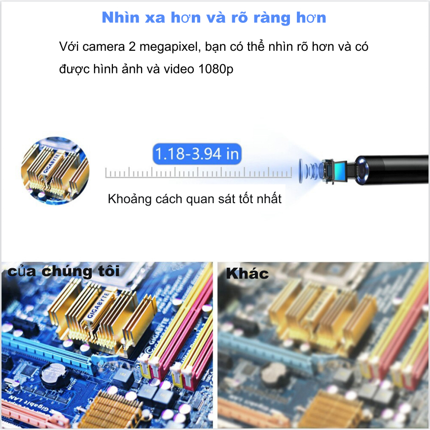 ANCEL W655 WiFi Nội soi HD Kiểm tra Máy ảnh Nội soi không thấm nước 1080P 6500K Android IOS PC HD