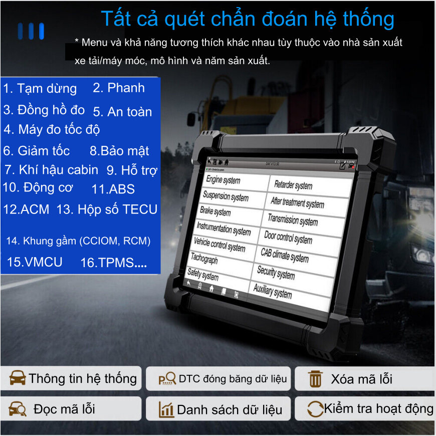 ANCEL X7HD 12V 24V Toàn Hệ Thống Công Cụ Chẩn Đoán Xe Tải Hạng Nặng