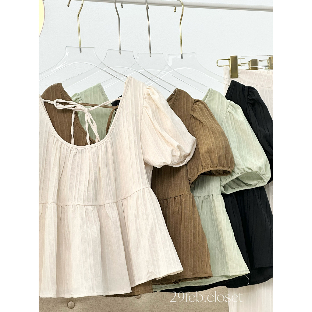 Set áo babydoll kèm quần suông 29feb.closet chất đũi gân mát mẻ - S107