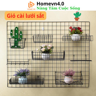 Giỏ cài lưới sắt rổ treo khung sắt trang trí đựng đồ phụ kiện decor phòng quán cafe