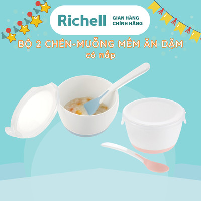 Bộ 2 chén ăn dặm RICHELL Nhật TLI bước 1 kèm muỗng mềm và nắp | Baby