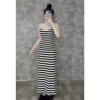 Đầm body hai dây dáng dài Cổ vuông hở lưng chữ x