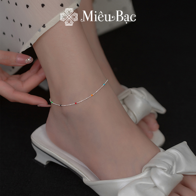 Lắc chân bạc nữ Miêu Bạc dây xích mix bi đa sắc dễ thương chất liệu bạc S925 thời trang phụ kiện trang sức MC06
