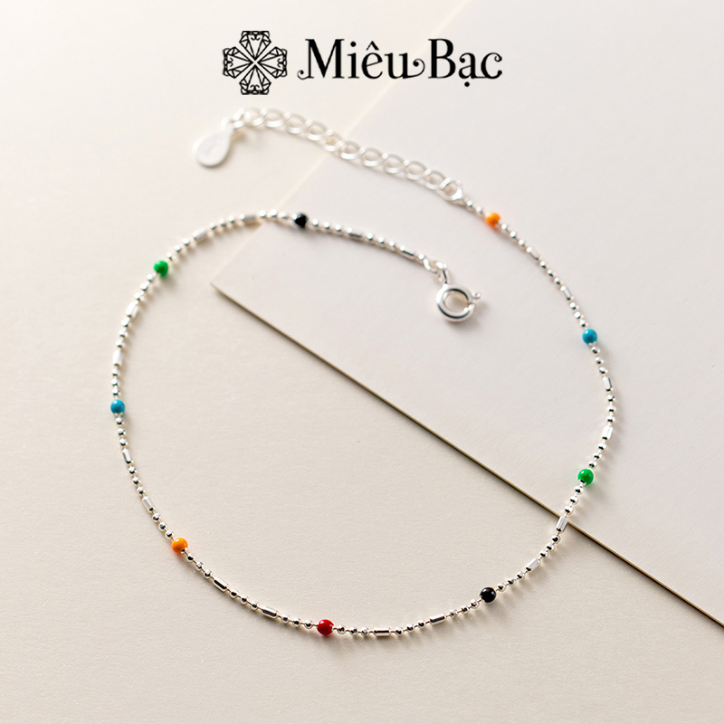 Lắc chân bạc nữ Miêu Bạc dây xích mix bi đa sắc dễ thương chất liệu bạc S925 thời trang phụ kiện trang sức MC06
