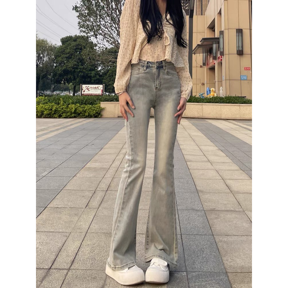 Quần jeans ống loe , Quần bò ống loe Chất màu xám bạc chất co dãn siêu xinh 2023 MS 15