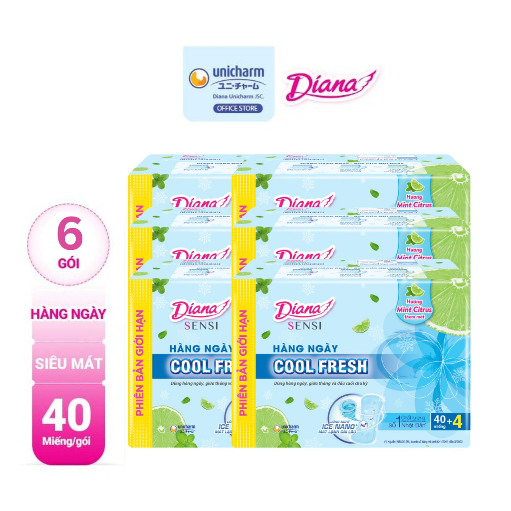 Bộ 6 Băng vệ sinh Diana hàng ngày Sensi Cool Fresh gói 40 miếng