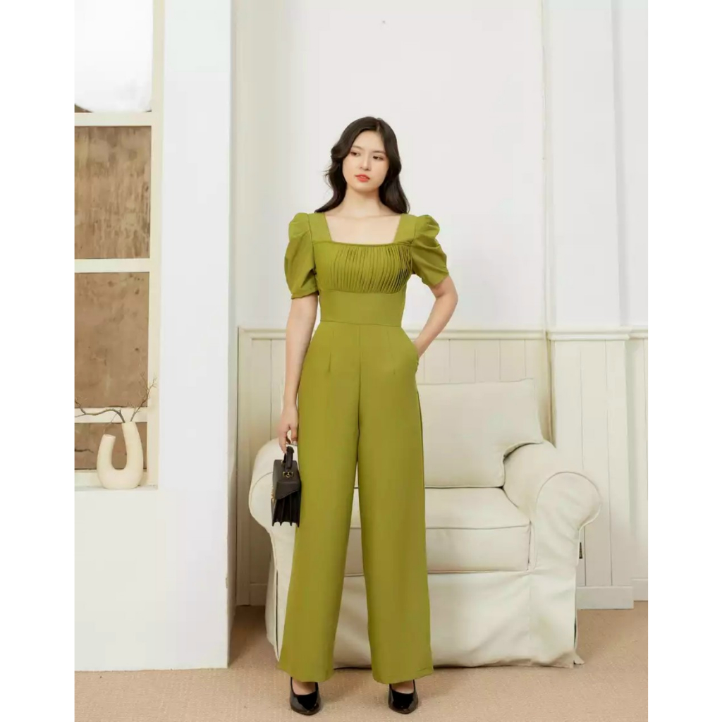 JUMP DÀI ỐNG SUÔNG CỔ VUÔNG NGỰC XẾP LY - YB230607