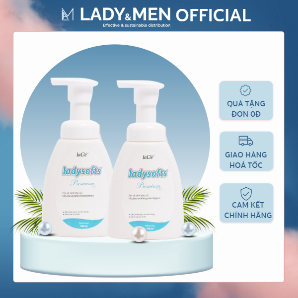 Bọt rửa phụ khoa phụ nữ Ladysofts Premium Laclé Bộ 2 chai 100ml hỗ trợ dưỡng ẩm, làm sạch, mùi thơm - Lady & Men VN