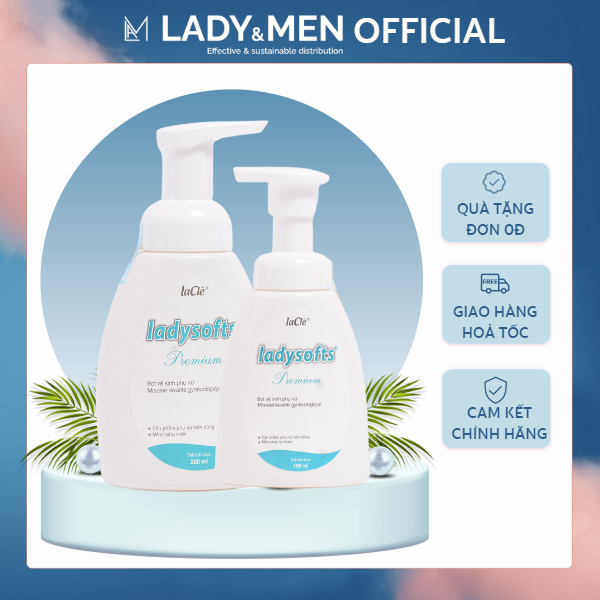 Bọt rửa phụ khoa phụ nữ Ladysofts Premium Laclé Bộ 2 chai 100ml và 250ml hỗ trợ dưỡng ẩm, làm sạch, thơm - Lady & Men VN