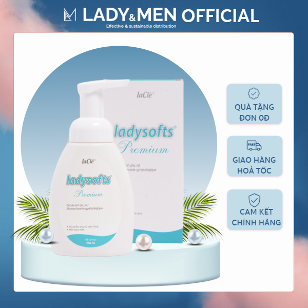 Bọt rửa phụ khoa Ladysofts Premium Laclé 250ml và dung dịch vệ sinh phụ nữ thảo mộc Ladycare 100ml dạng gel - Bộ 2 chai