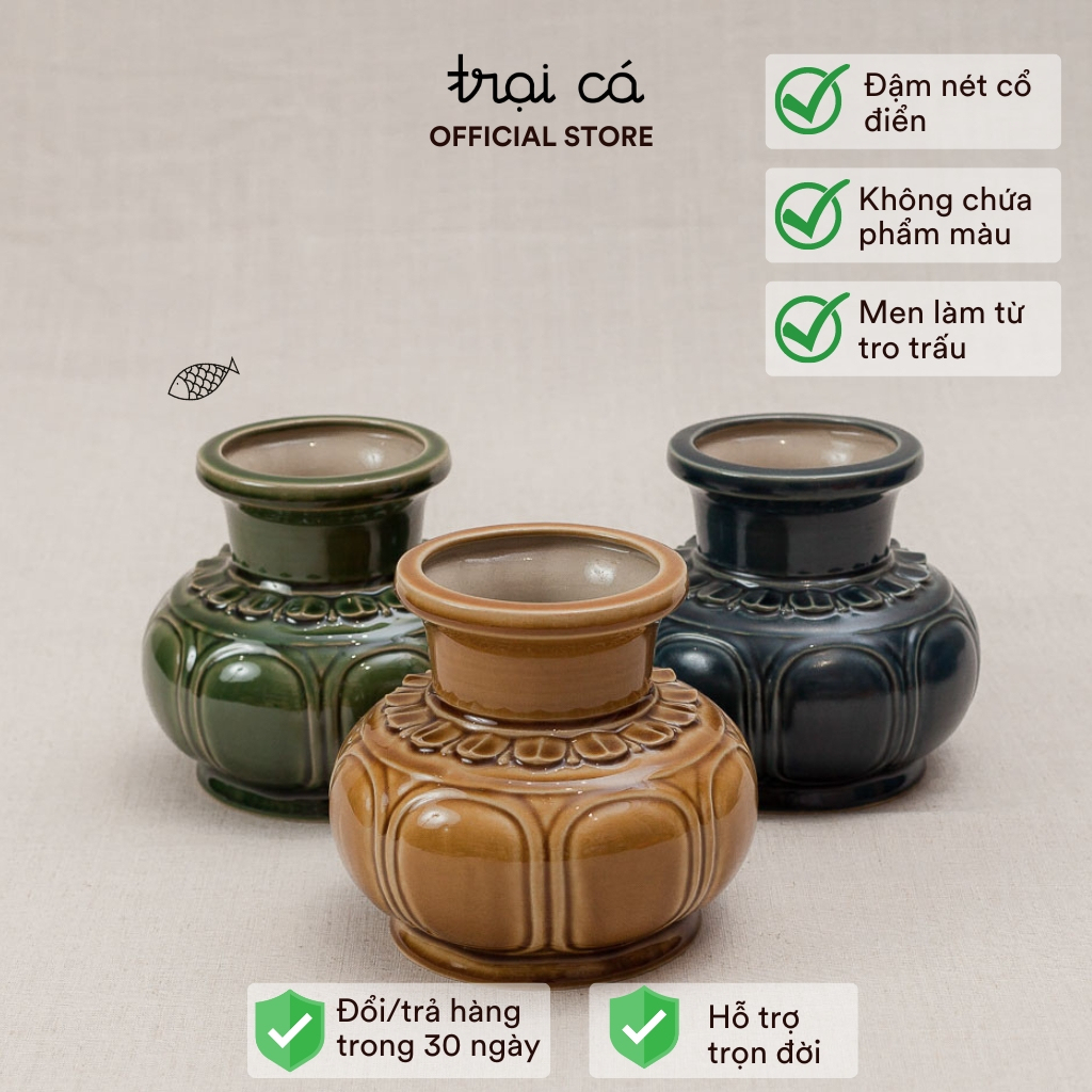Lọ Trang Trí TRẠI CÁ, Bình Cắm Hoa Quả Bí Hiên Vân Decor Trang Trí Nhà Cửa, Bày Kệ Tủ, Văn Phòng, Set Quà Tặng