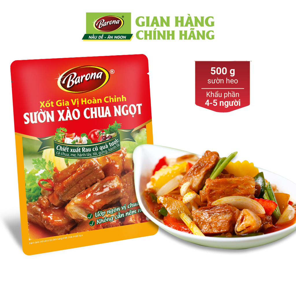 Combo 5 Gói Gia Vị Sườn Xào Chua Ngọt Barona 80g tươi ngon chuẩn vị không cần nêm nếm