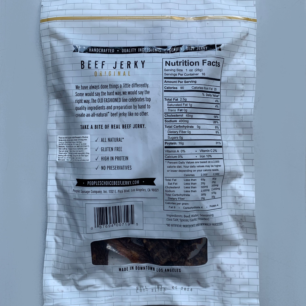 Thị bò khô Beef Jerky "People's Choice" : OLD FASHIONED không đường 485g