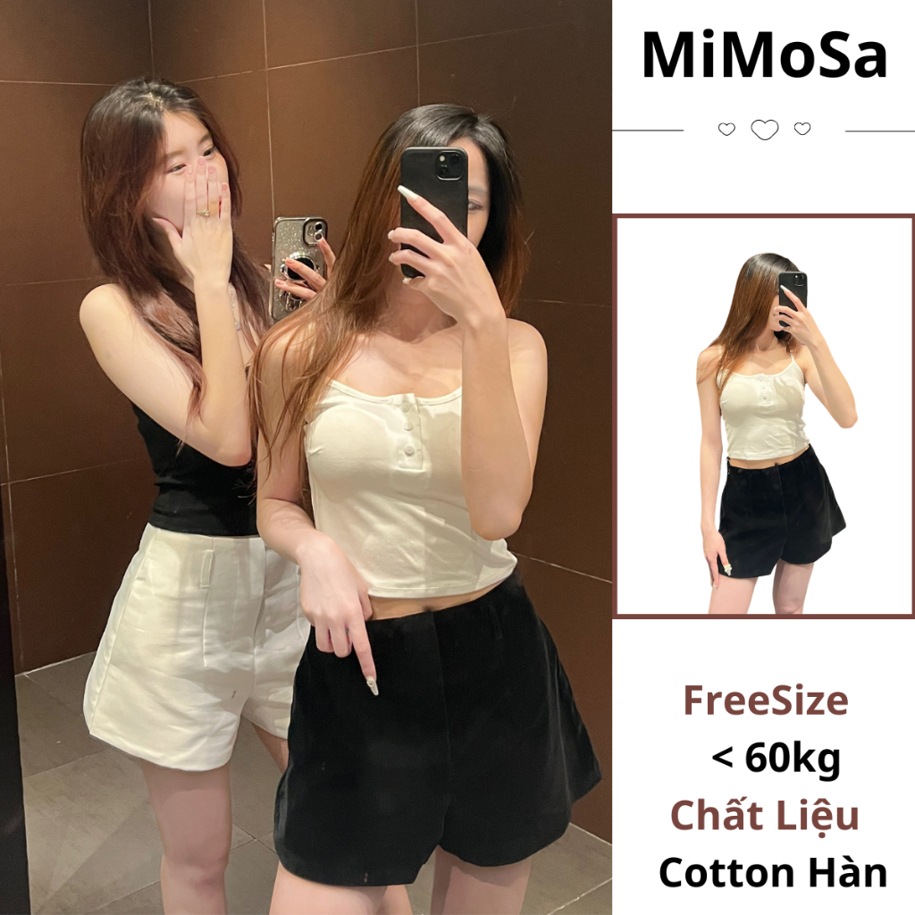 Áo 2 Dây Croptop Nữ Có Cúc Ôm Body Mimosa, Áo 2 Dây Nữ Kiểu Sát Nách Chất Liệu Cotton Co Giãn Tốt Thoáng Mát Freesize 191