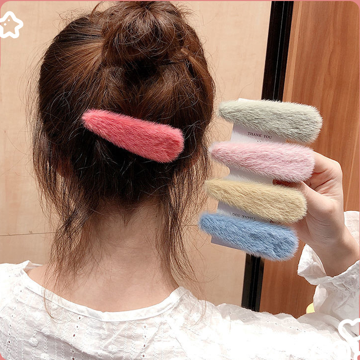 Beautycoco🍊Kẹp Tóc Dễ Thương Phủ Lông Hình Trái Tim Màu Kẹo Phụ Kiện Thời Trang Cho Nữ