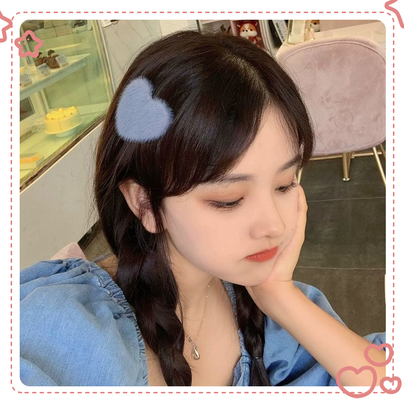 Beautycoco🍊Kẹp Tóc Dễ Thương Phủ Lông Hình Trái Tim Màu Kẹo Phụ Kiện Thời Trang Cho Nữ