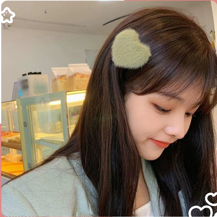 Beautycoco🍊Kẹp Tóc Dễ Thương Phủ Lông Hình Trái Tim Màu Kẹo Phụ Kiện Thời Trang Cho Nữ