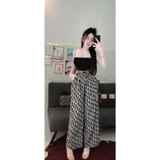 Set bộ set đồ nữ áo 2 dây phối quần dài lụa in hiệu di ls