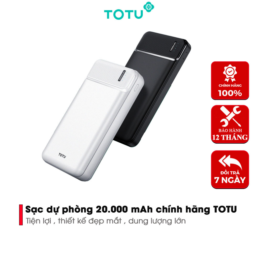 Sạc dự phòng 2 cổng USB CPBN-047 dung lượng 20000mAh thiết kế năng động chính hãng TOTU bảo hành 12 tháng