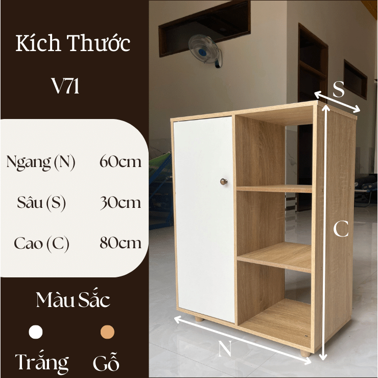 Tủ gỗ đựng đồ tiện dụng có ngăn tầng MDF chống thấm phong cách hiện đại - V71