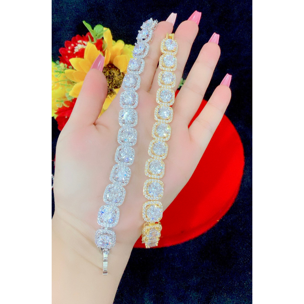 Lắc Tay Nữ Mạ Vàng or Bạch Kim đính đá chạm khắc LW04150623
