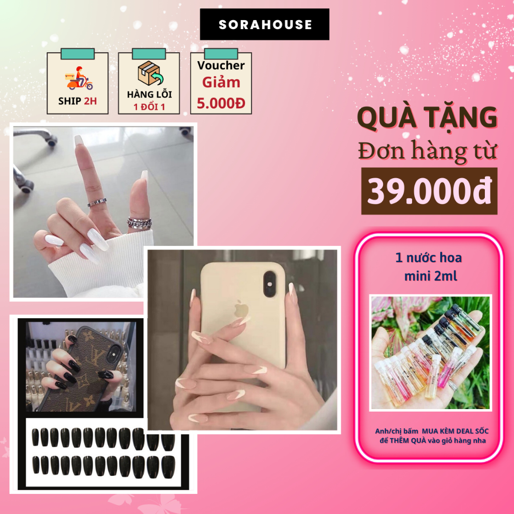 Bộ 24 Móng tay giả ❤️Ship 2h❤️ Móng giả Tặng Keo Dán Móng | MOS, CHS, R079, R168