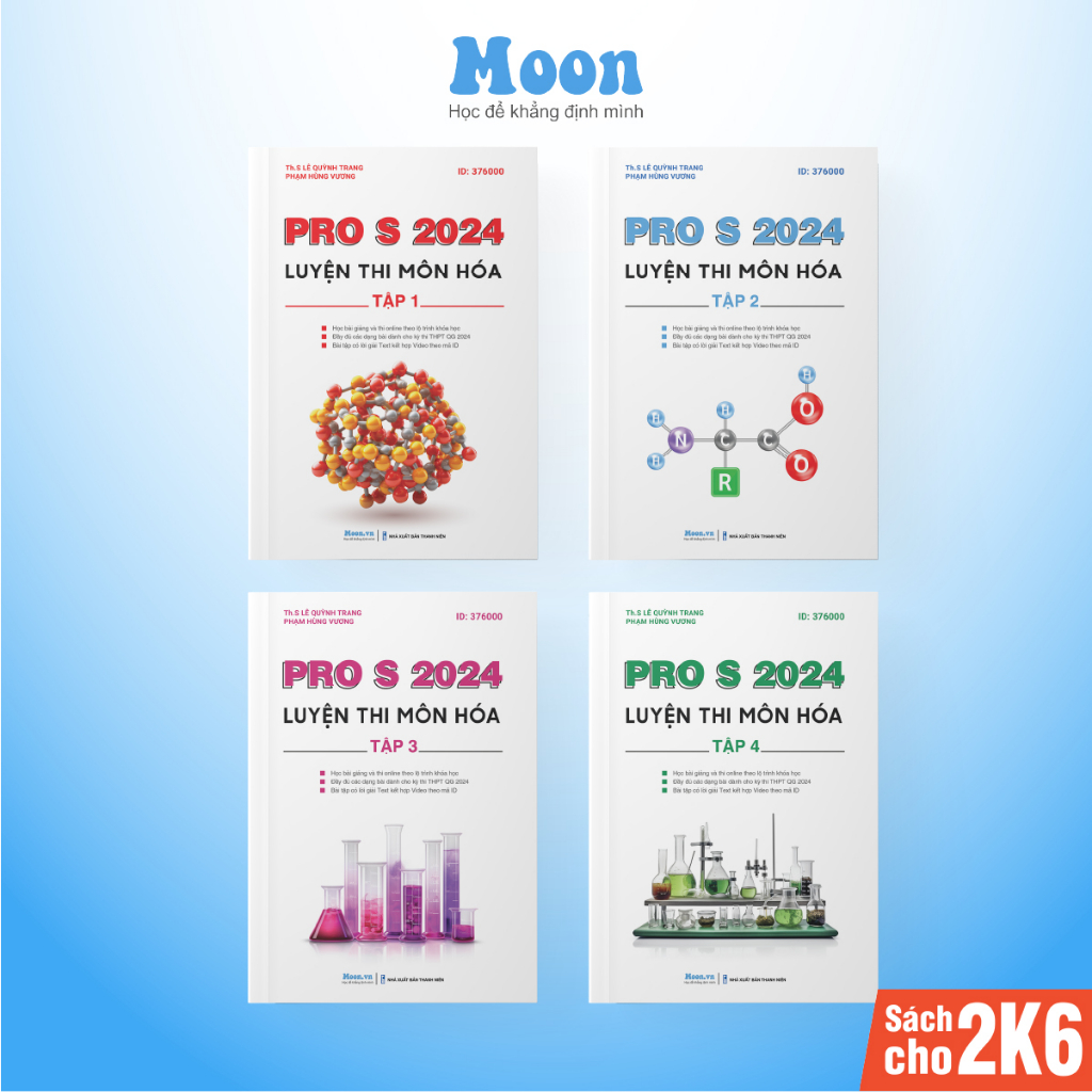 Sách ID hoá học ôn thi thpt quốc gia, Pro s 2024, tổng ôn hoá lớp 12 dành cho 2k6 Moonbook