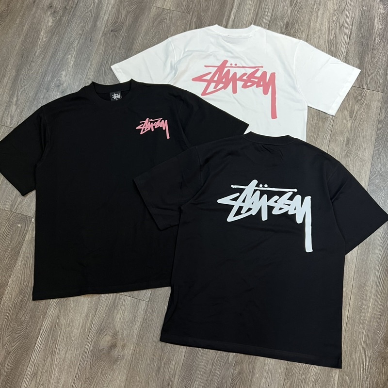 Áo Thun Stussy Chữ Kỹ Màu Hồng, Áo phông Cotton Cao Cấp