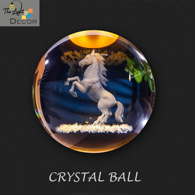 Bộ Quà Tặng Quả Cầu Pha Lê 3D larser LED 12 Con Giáp Tuổi Ngọ