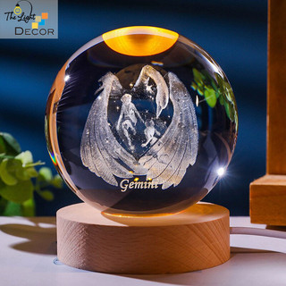 Quà Tặng Sinh Nhật 🎁 🎁 🎁  Quả Cầu Pha Lê 3D LED Cung Song Tử (tặng đế đèn + hộp quà)
