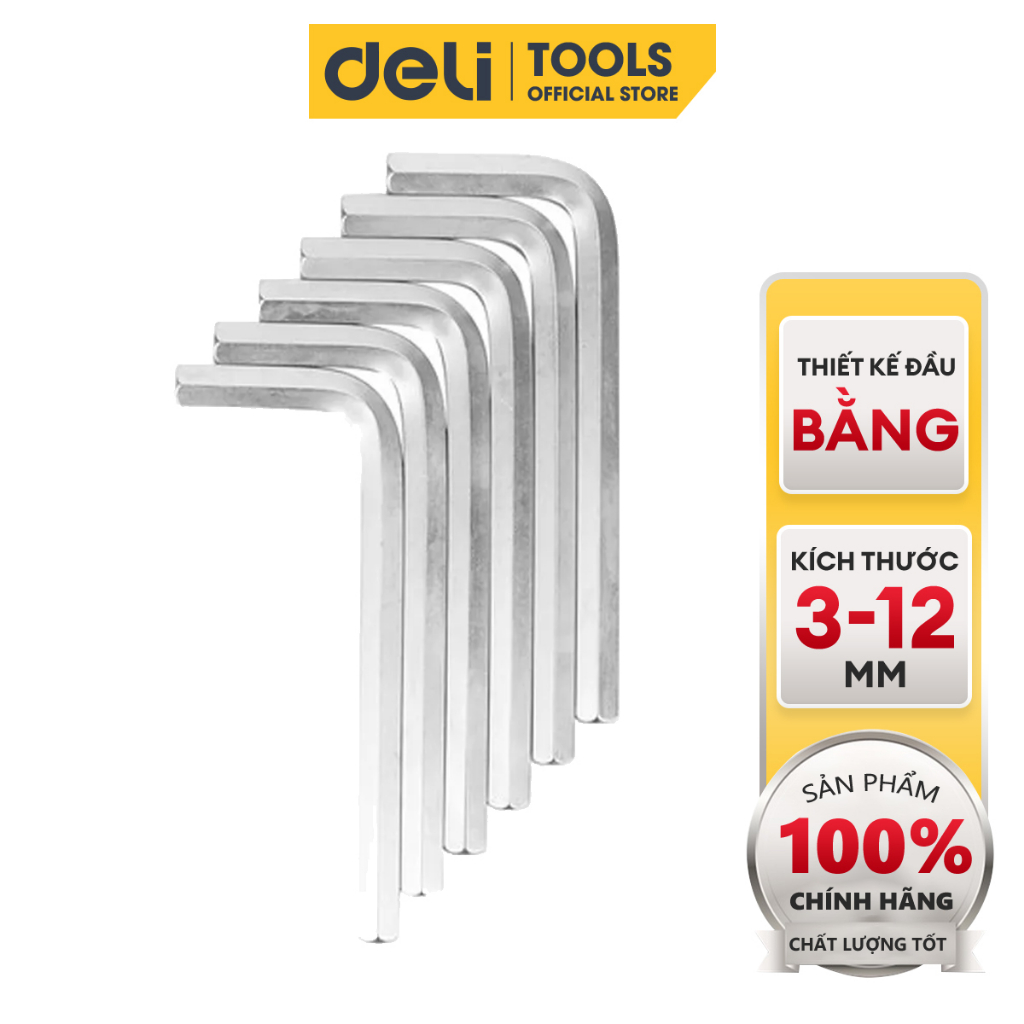 Lục Giác Đầu Bằng Deli 3-6mm - Chất Liệu Thép CR-V Chống Mòn, Gỉ - Sử Dụng Vặn Ốc, Vít - DL3006