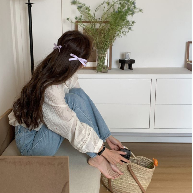 Set 2 kẹp nơ ruy băng 7cm tết tóc kẹp mái ngọt ngào dễ thương Tatitava