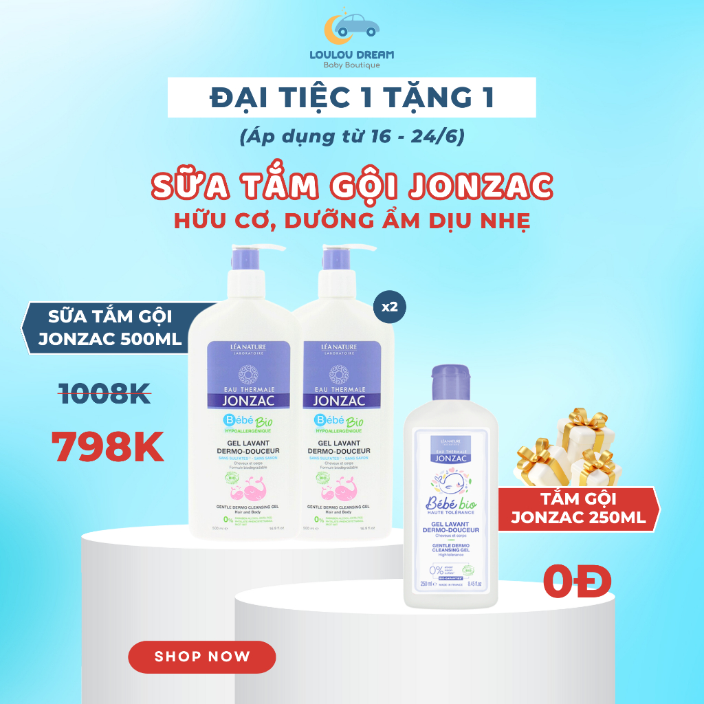 Sữa tắm gội Jonzac hữu cơ dịu nhẹ cho bé từ sơ sinh Eau Thermale Jonzac Gel Lavant Dermo-Douceur [CHÍNH HÃNG]