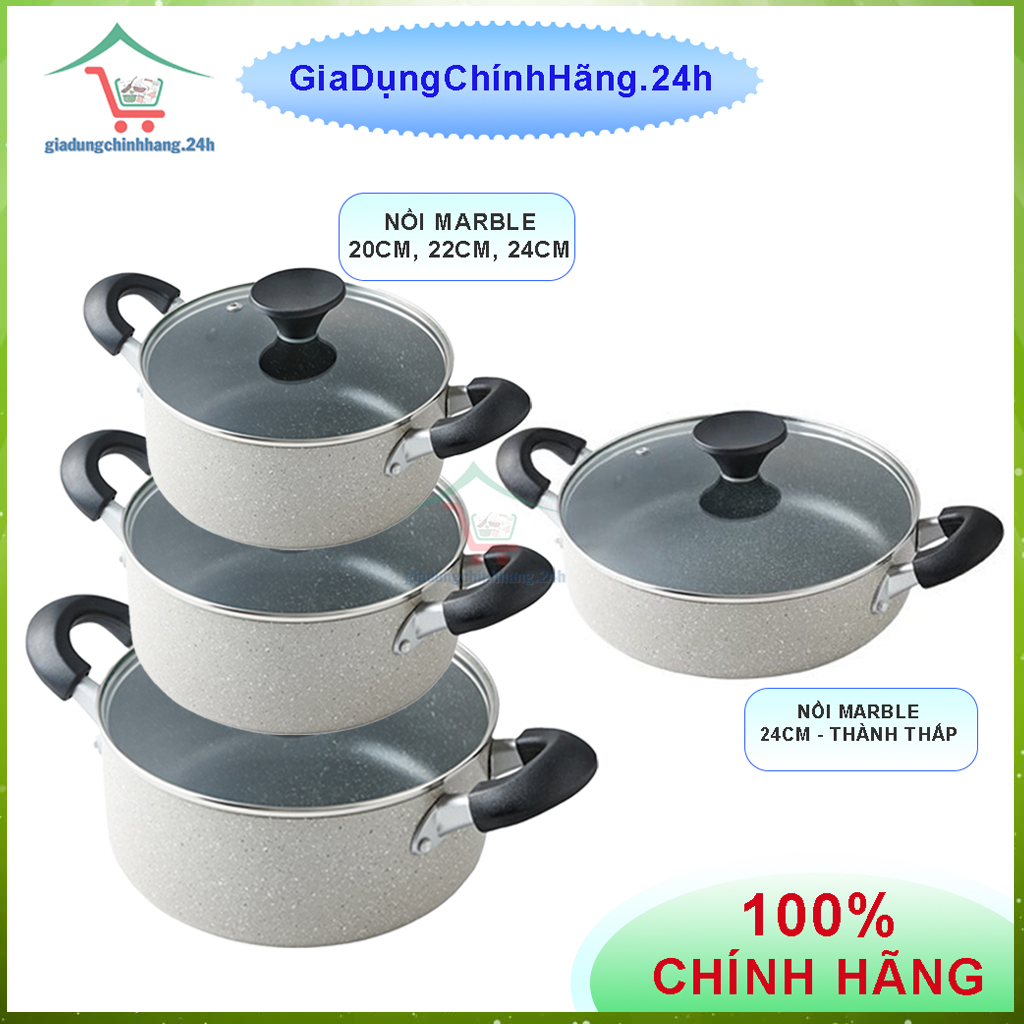 🌺NỒI CHỐNG DÍNH BEETMARBLE LOCKNLOCK 4 SIZE  - DÙNG ĐƯỢC BẾP TỪ - CHÍNH HÃNG
