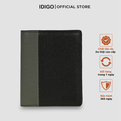 Ví nam da thật gập đôi phom đứng phối màu nhiều ngăn IDIGO MW1 - 5045